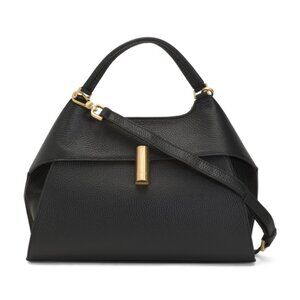 ARCADIA Made In Italy Leather Geo Bar Hardware Satchel Black